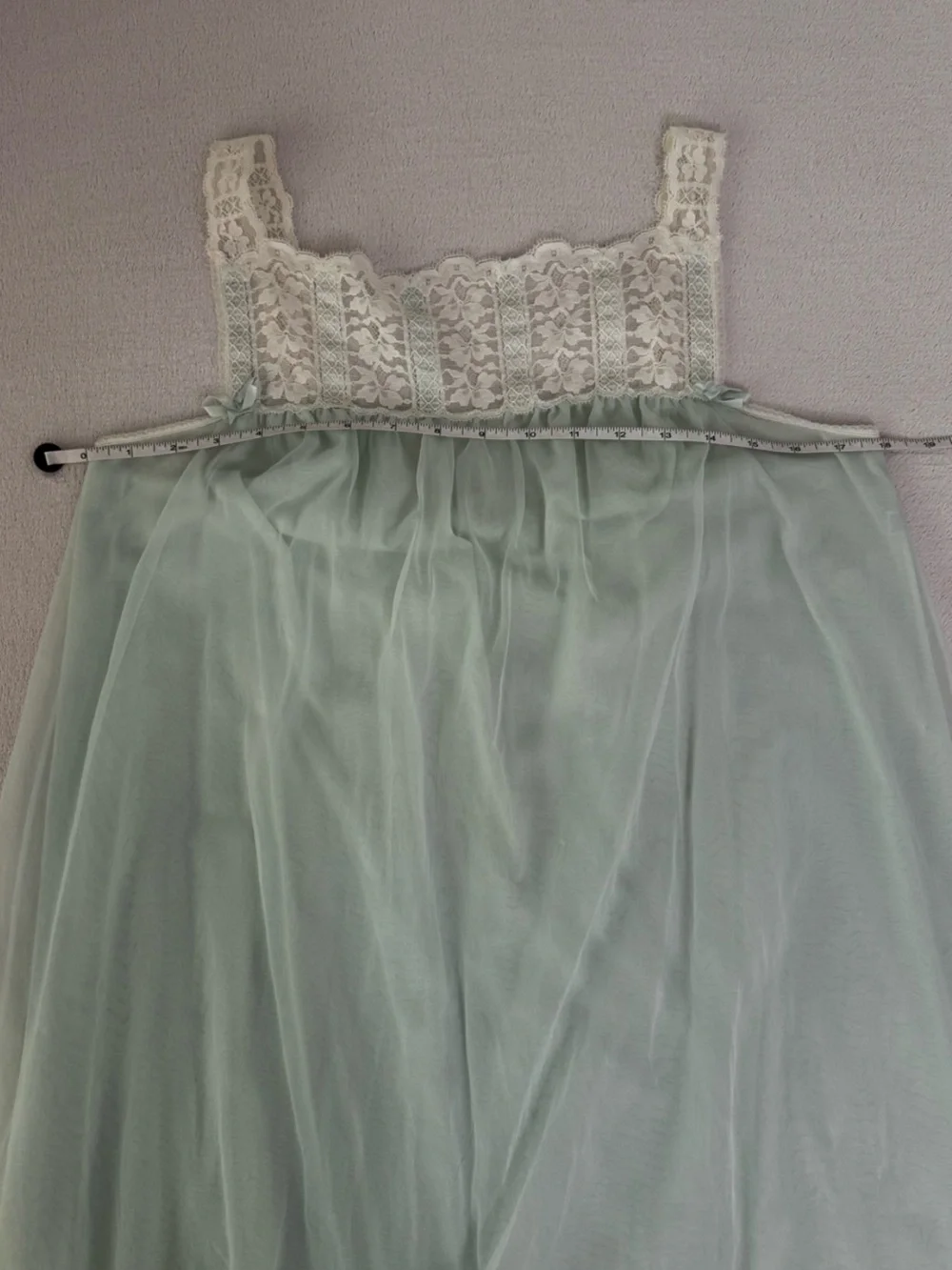 SOLD Vintage 60s Mint Green-Blue Babydoll Chiffon Nightgown - Picture 4 of 8